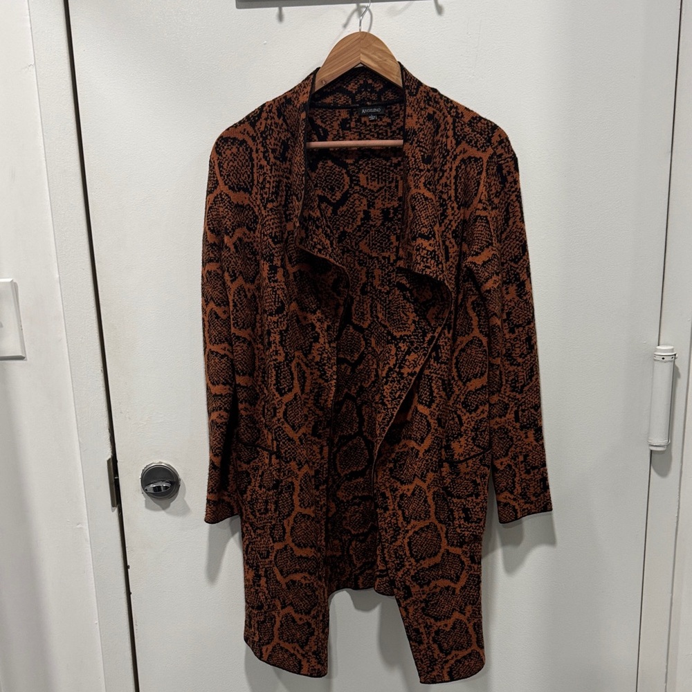 Angeleno Brown Snake Print Cape Sweater Jacket